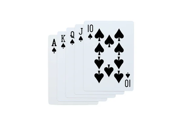 Poker spades of 10 J Q K A playing cards isolated on white background — Stock Photo, Image