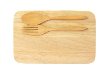 tahta kaşık ve çatal ahşap tahta karşı beyaz arka plan üzerinde