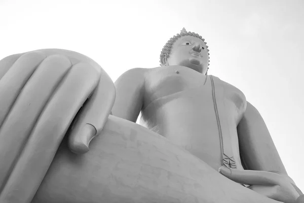 O Grande Buda Dourado em Wat Muang, Ang Thong, Tailândia, preto e branco — Fotografia de Stock