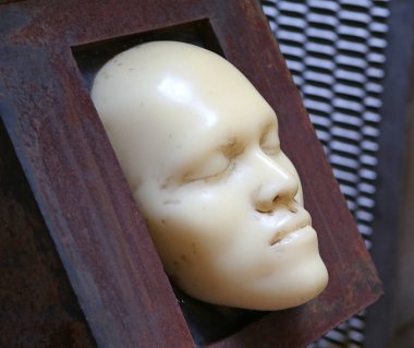 Boş beyaz erkek kafa, heykel portre, klasik çizim anatomi nesne - yan görünüm