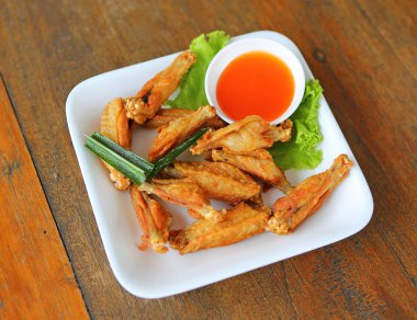 Beyaz bir tabak kızarmış tavuk kanatları