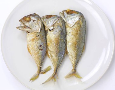 Beyaz tabakta kızarmış uskumru