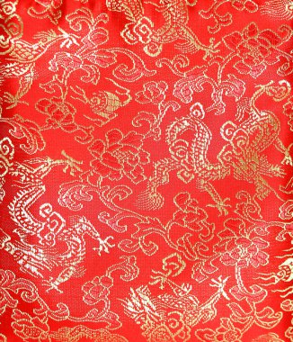 Stil kırmızı bez, ejderha ve treetop desen Çin