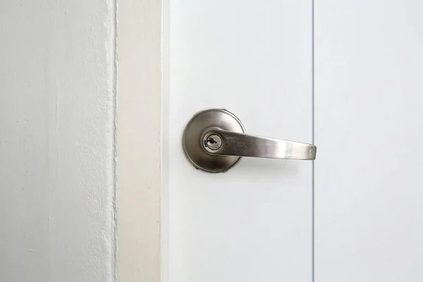 Handle and keyhole steel knob on the door