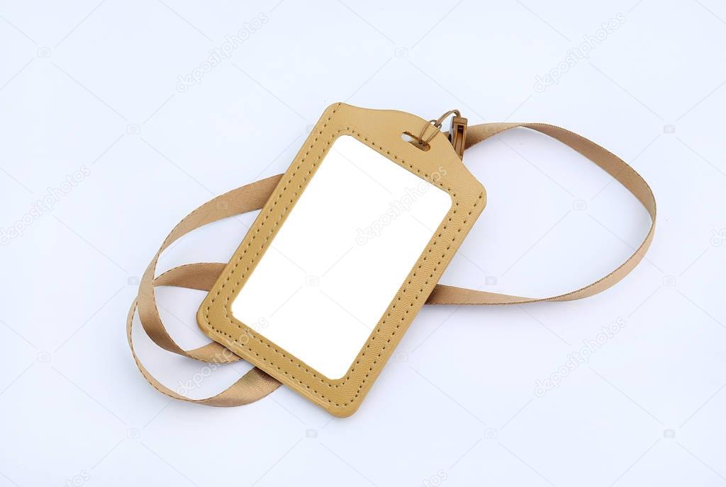 Blank badge cards and lanyards on white background