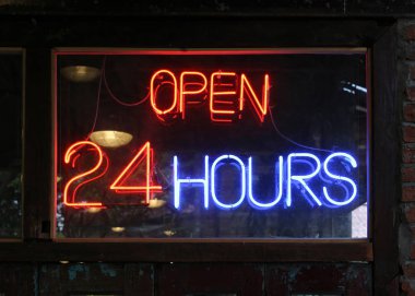 Açık 24 saat neon bir restoran imzalamak