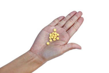 El palm beyaz zemin üzerine sarı hap ile