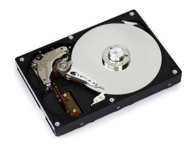 Sabit disk sürücü (Hdd) ile üst kapağı açın izole üzerinde beyaz arka plan