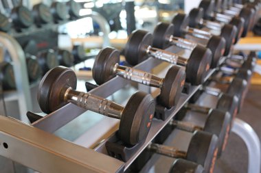 Spor salonundaki dambıllara yakın çekim