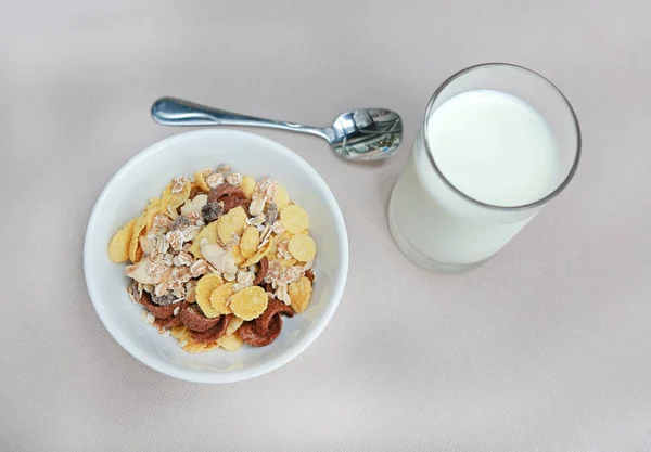 Healthy cereal breakfast on table. cereal with milk.