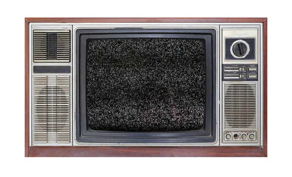 白色背景下的复古电视屏幕上的图像颗粒噪声效应 — 图库照片