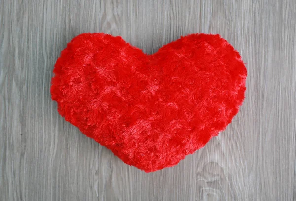 Red Heart Pillow Wood Background — Stock Photo, Image