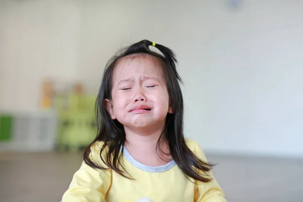 Close Little Kid Girl Crying Tearful Her Face — Stock Photo, Image