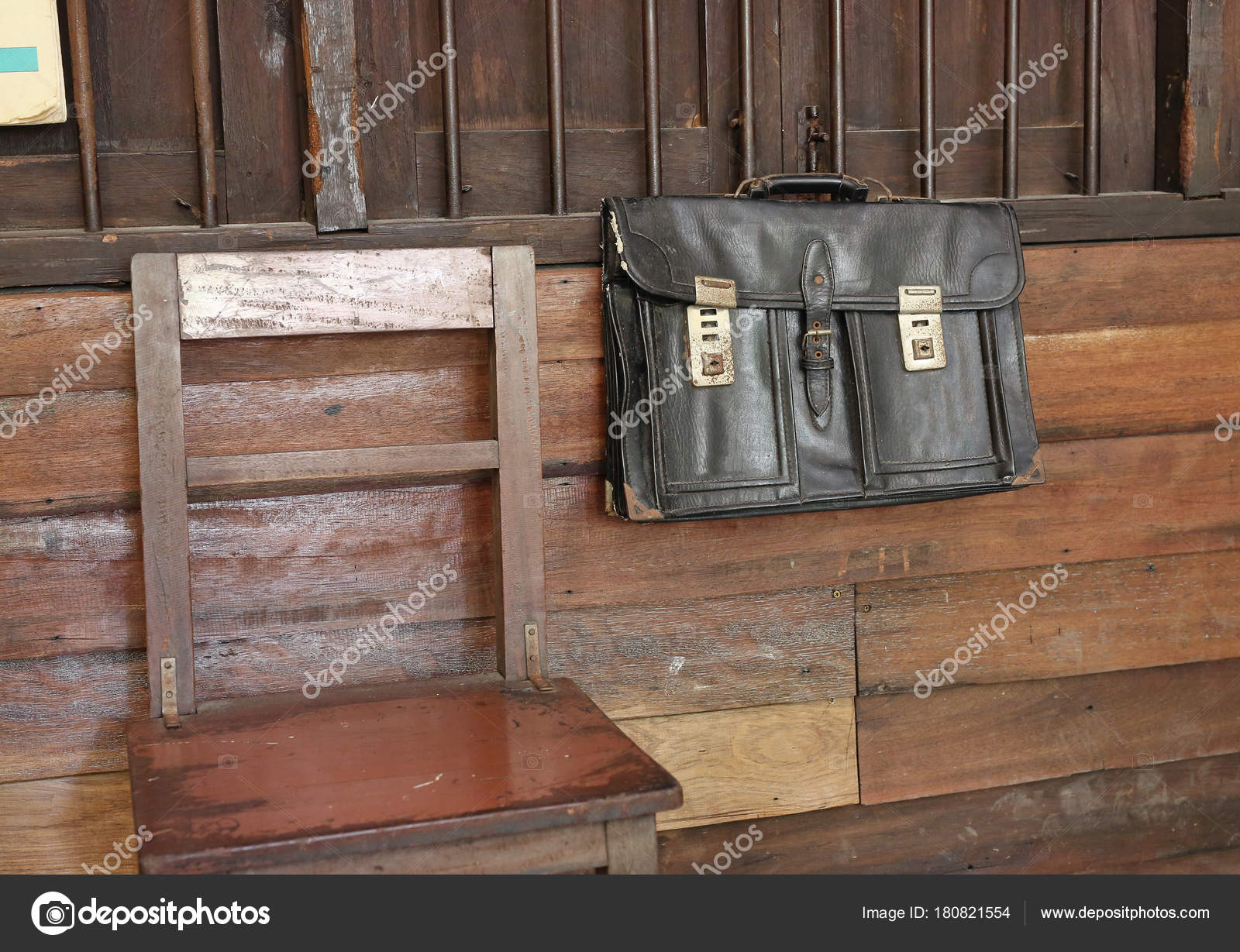 old leather school bag