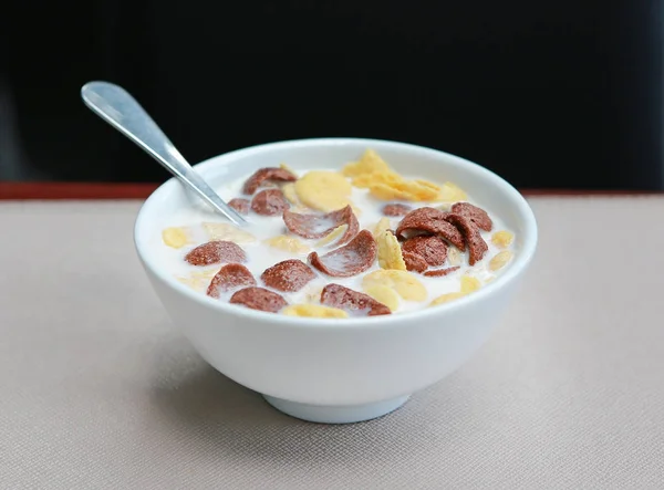 Cornflakes Flingor Och Mjölk Skål Morgon Frukost — Stockfoto