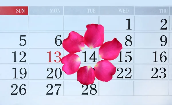 Ροζ Ροδοπέταλα Γύρω Στις Φεβρουαρίου Στο Ημερολόγιο Είναι Ημέρα Του — Φωτογραφία Αρχείου