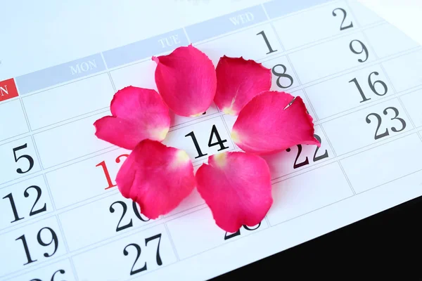 Ροζ Ροδοπέταλα Γύρω Στις Φεβρουαρίου Στο Ημερολόγιο Είναι Ημέρα Του — Φωτογραφία Αρχείου