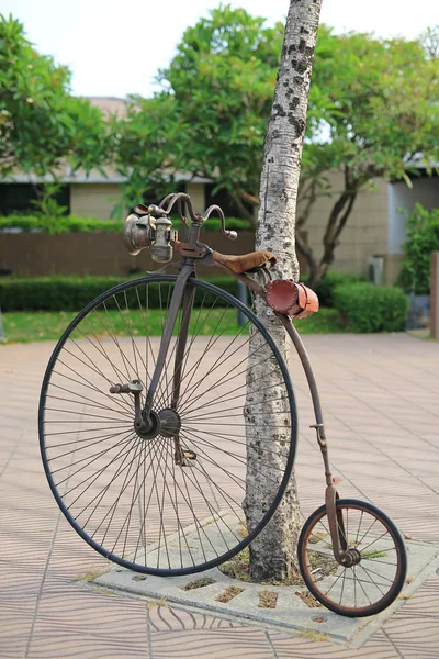 公共の公園で大きな前輪とレトロな自転車 — ストック写真