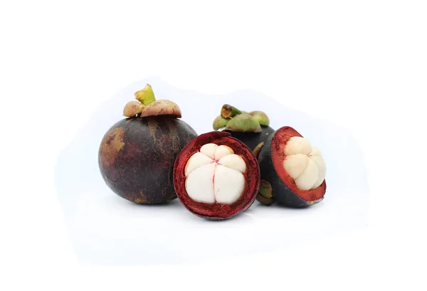 Mangosteen Queen Thai Tropical Fruit Isolated White Background — Stock Photo, Image