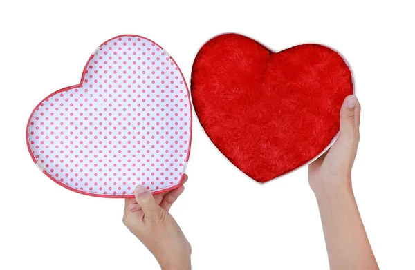 Mujer Manos Tapa Abierta Corazón Rojo Caja Regalo Para San — Foto de Stock