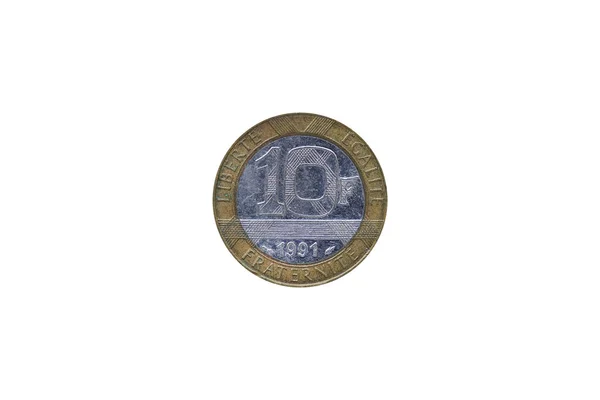 Французький Франк Монета Ізольовані Білому Тлі — стокове фото