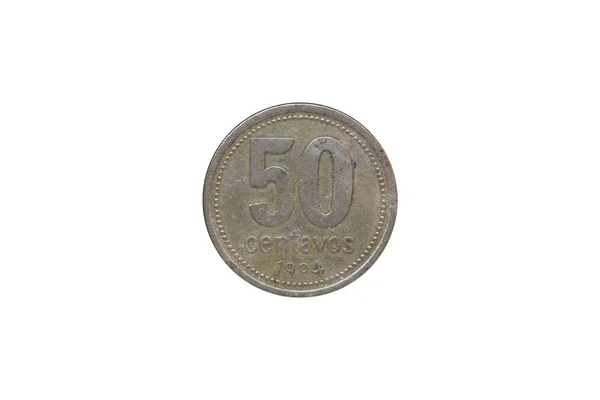 Moneda Argentina Centavos Peso Aislada Sobre Fondo Blanco — Foto de Stock