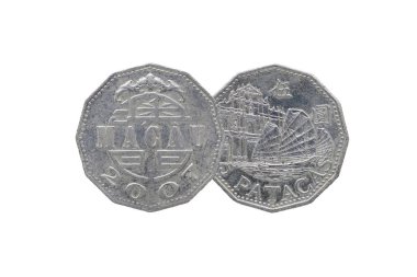 Beyaz arka plan, ön ve arka izole Macao pataca sikke