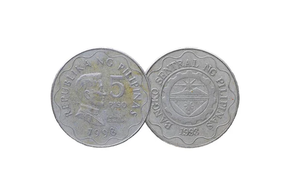 Monedas Filipinas Aisladas Sobre Fondo Blanco Frontal Posterior — Foto de Stock