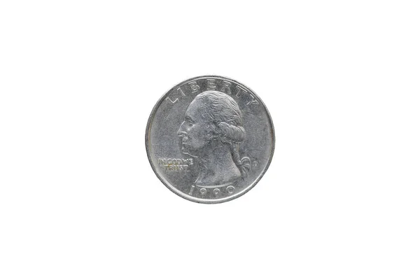 Vinte Cinco Centavos Americanos Quarter Dollar Isolados Sobre Fundo Branco — Fotografia de Stock