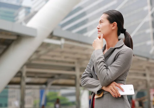 Beautiful Business Woman Thinking Something Outdoors — Stock Photo, Image