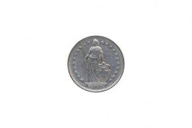 İsviçre Konfederasyonu para madeni para 1 Frank beyaz zemin üzerine 1968 yılı izole.