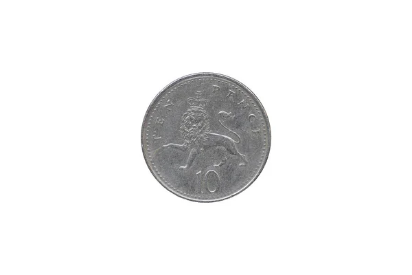 Reina Británica Elizabeth 1992 Moneda Diez Peniques Aislada Sobre Fondo — Foto de Stock