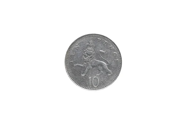 Rainha Britânica Elizabeth 1992 Dez Pence Coin Isolado Sobre Fundo — Fotografia de Stock