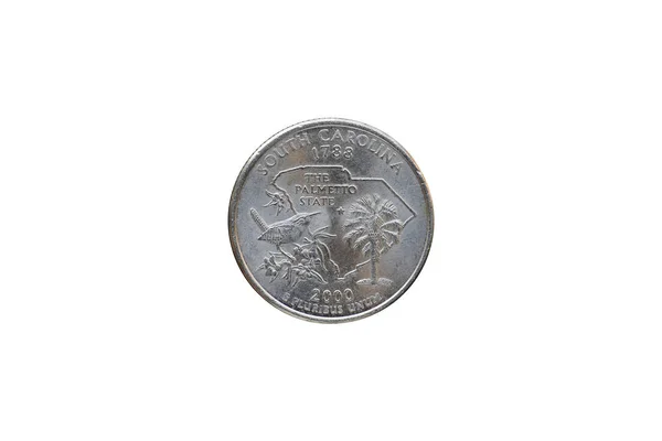 つは白い背景に 表側と逆方向に分離された 2000 年コイン セント ニッケルします — ストック写真
