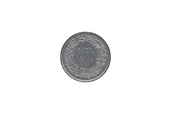 Swiss Confederation Money Coin Francs Isolated White Background 1987 Year — Stock Photo, Image