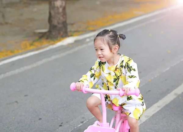 Słodkie Małe Dziecko Dziewczynka Jazda Rowerem Parku — Zdjęcie stockowe