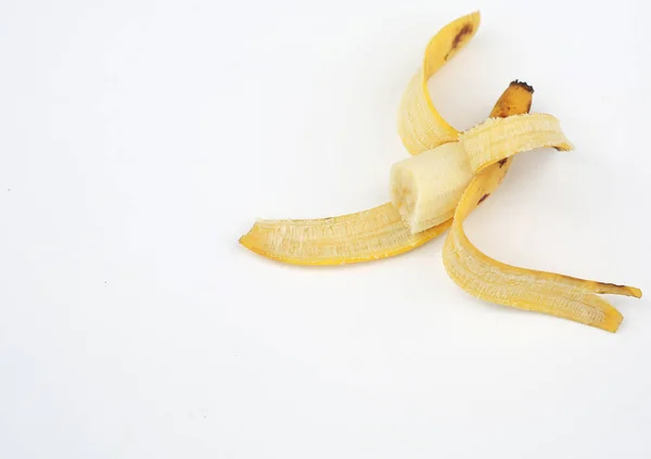 Peel Bite Banana White Background — Stock Photo, Image