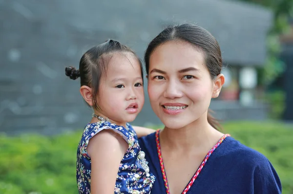 Portrait Mother Daughter Traditional Songkran Festival Dress Cuddling — Stock Photo, Image