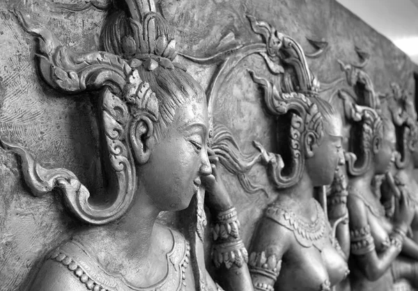 Yerel Kültür Tay Heykel Tapınağı Duvar Siyah Beyaz — Stok fotoğraf