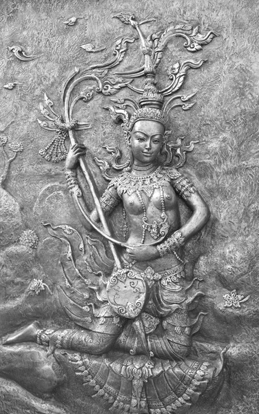 Rodzimej Kulturze Tajski Rzeźby Ścianie Świątyni Czarno Białe — Zdjęcie stockowe