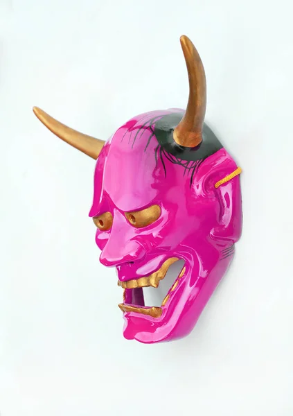 Traditional Japanese mask of a demon, Kabuki Mask on white background.