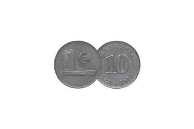 Beyaz arka plan üzerinde izole 1973 10 Sen Malezya sikke.