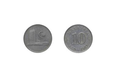 Beyaz arka plan üzerinde izole 1973 10 Sen Malezya sikke.