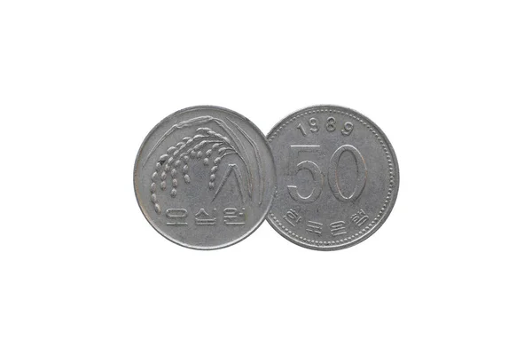 Corea Del Sur Moneda Won Año 1989 Aislado Sobre Fondo — Foto de Stock