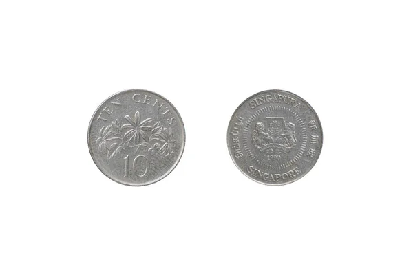 シンガポール セント コイン 1990 年白い背景に分離 — ストック写真