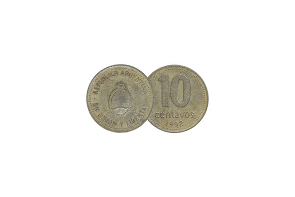 Moneda Argentina Pesos Centavos Año 1992 Aislada Sobre Fondo Blanco — Foto de Stock