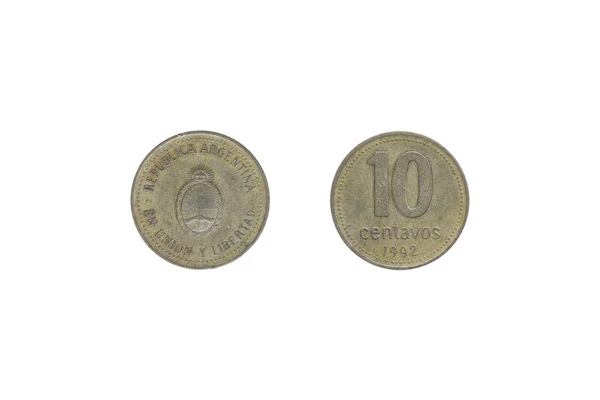 Argentino Peso Centavos Ano Moedas 1992 Isolado Fundo Branco — Fotografia de Stock