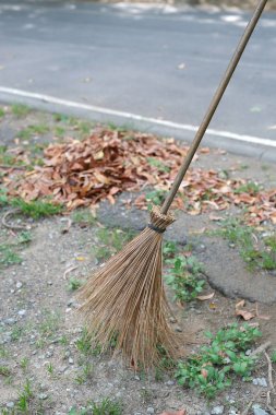 Bahçe Bahçe için süpürge bırakır, Hindistan cevizi süpürge - el yapımı ürün bırakır..