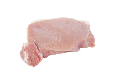 Beyaz arka plan üzerinde izole doğranmış çiğ domuz eti bonfile