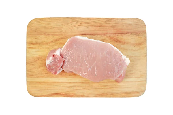 Chopped Raw Pork Tenderloin Wooden Cutting Board Top View — Stock Photo, Image